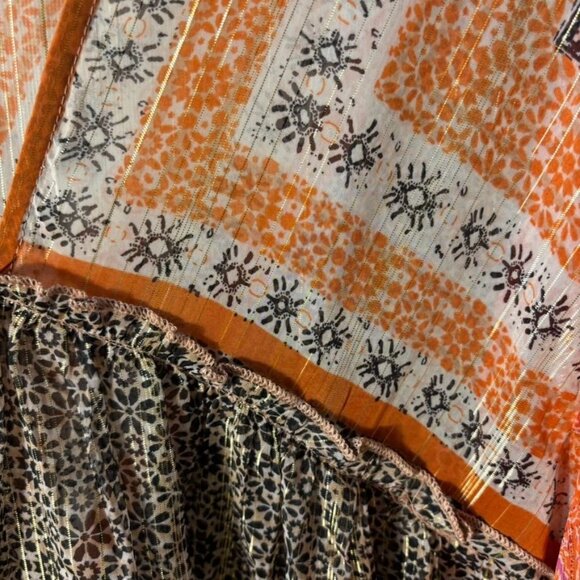 Free People Boho Chic Long-Sleeve Peasant Top With Orange & Black Patterned - Picture 11 of 14